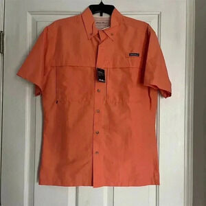Eddie Bauer Men's Short Sleeve Orange Button-Up Shirt Size S Casual